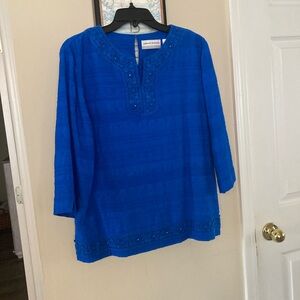 Alfred Dunner Cobalt Blue Embroidered Top